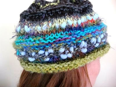 Cloche -Teens and Women's One of a Kind Hand Knitted Striped Hat--Autumn Hat--Back to School Hat--Whimsical Accessory