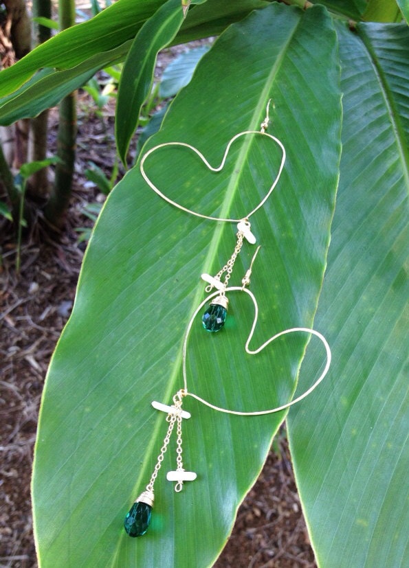 Coral & Green Heart Hoops