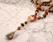 Fairy Fairies Cameo - Epidot Jasper, Moss Agate, Turquoise, Aventurine and Carnelian Natural Stone OOAK Sacral Hara Chakra Healing Necklace