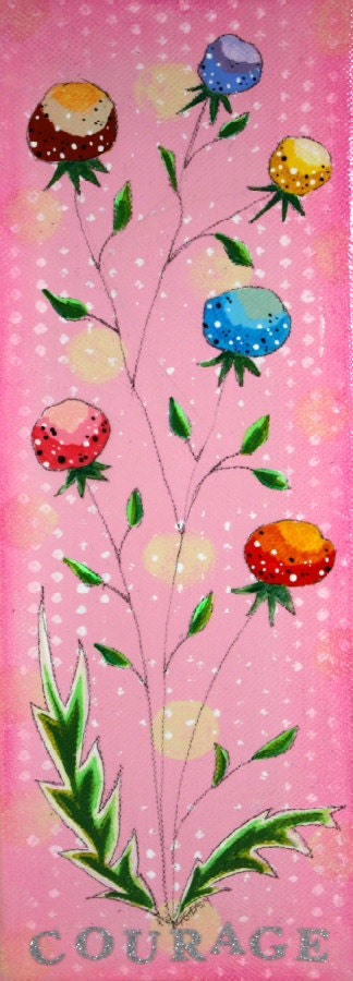 Original Painting Colorful Pink Thistle Flowers on 4"x16" Canvas on Etsy