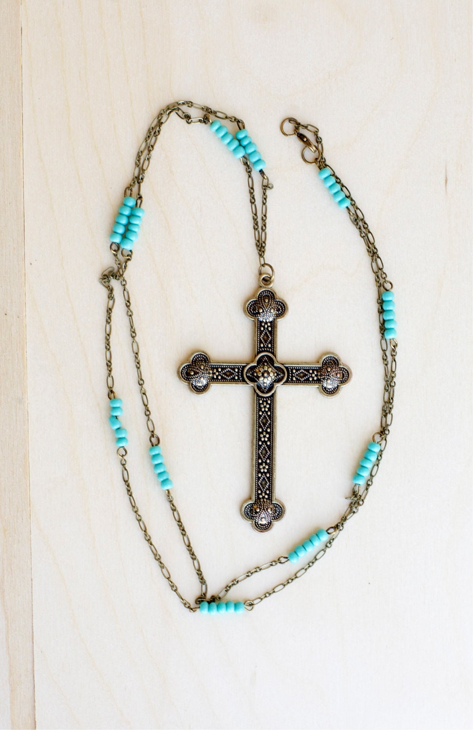 Cross Necklace Rosary Religious Jewelry Brass Catholic Christian Gothic Vampire Crucifix
