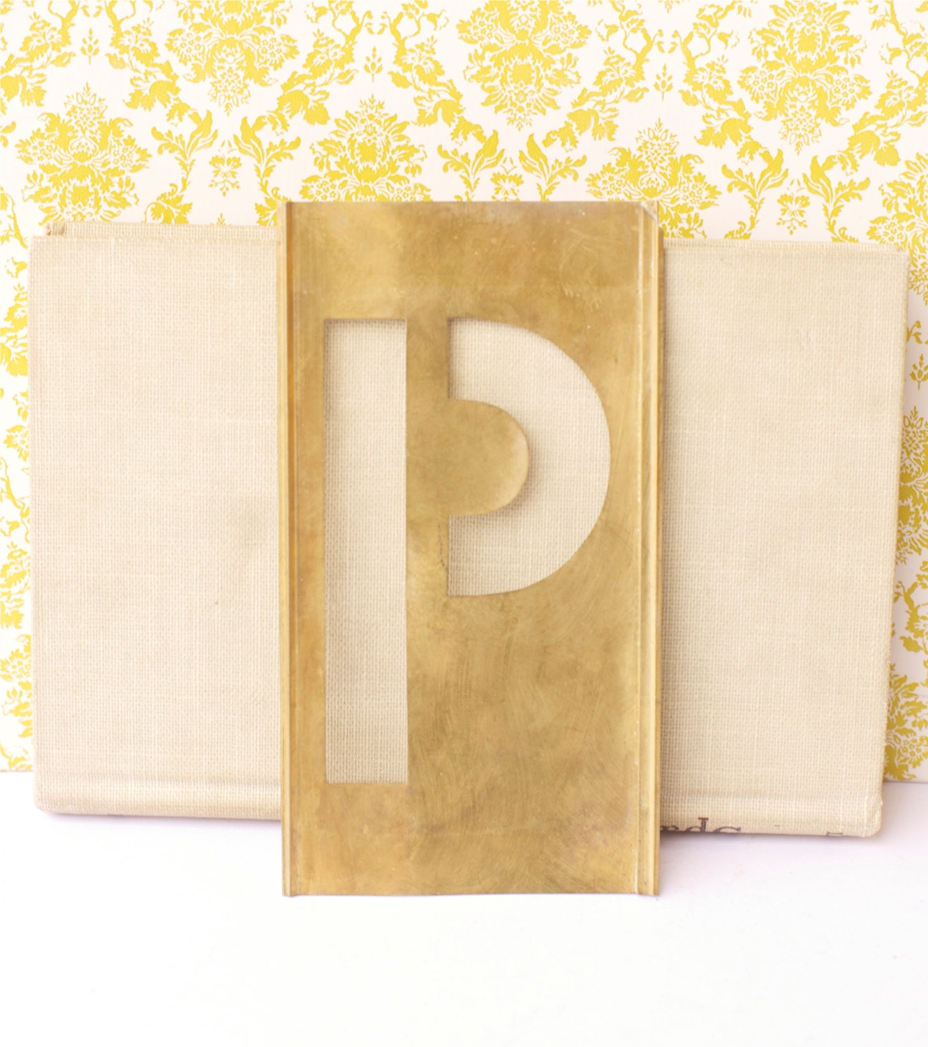Brass Stencil Metal Old Industrial Display Decor Cottage Chic P Alphabet