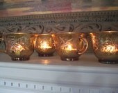 Carnival Glass Amber Cups Leaves Vintage Indiana Glass French Country Gold Glass