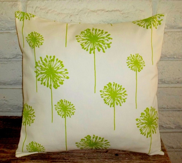 The Melanie - 18 x 18 Pillow Cover - Off White with Lime Green Dandelions