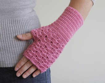 Fingerless Gloves - pink, hand crocheted wrist warmers