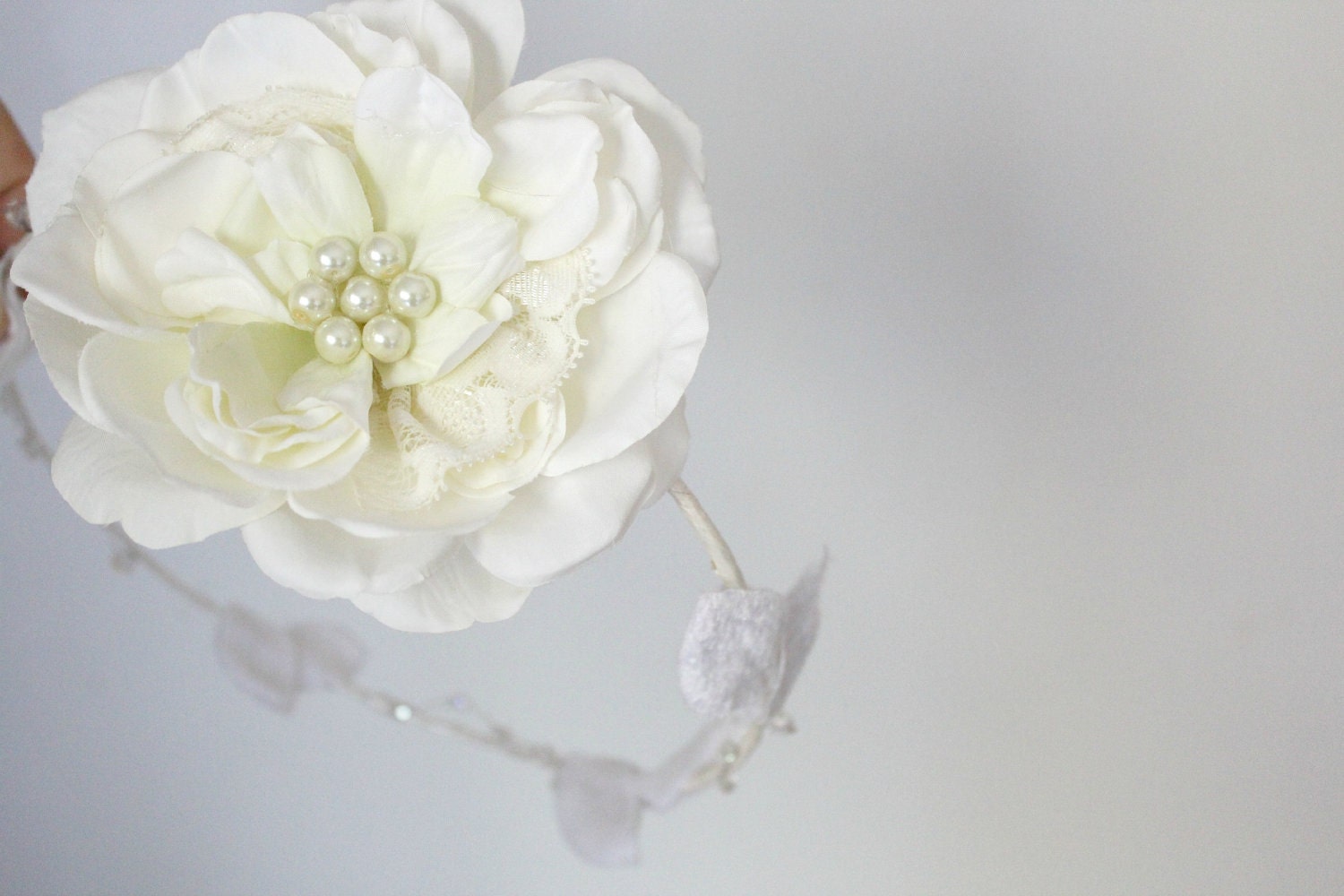 Wedding Tiara, Flower Crown, White whimsical fairy wedding, bridal accessories, wedding hair - SARAH -