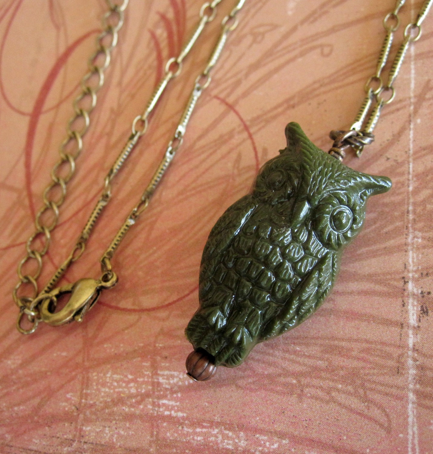 Owl Necklace - Forest Green