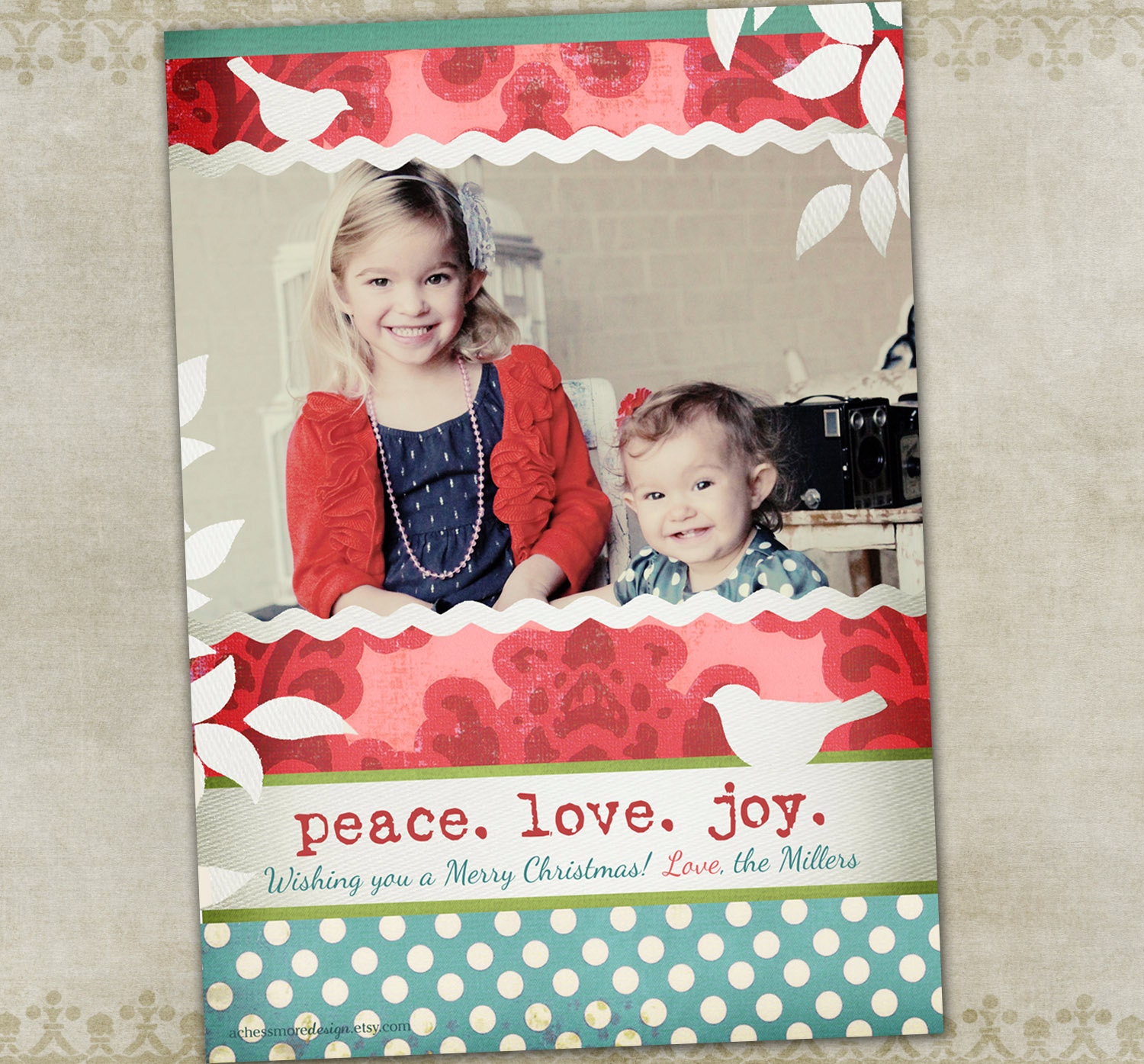 Holiday Photo Card- Shabby Chic -single photo Il_570xn