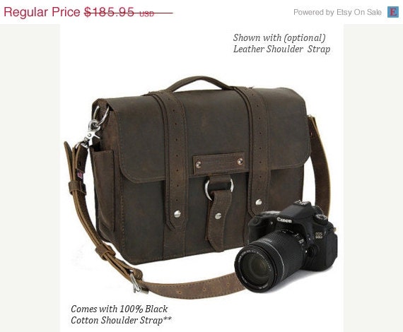 Summer Sale 14" Brown Newport Voyager Leather Camera Bag - Made in America