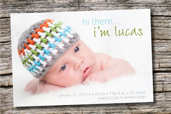 HI THERE Photo Birth Announcement/Baby Girl/Baby Boy - You Print Il_570xn