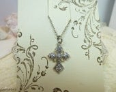 Stunning Marcasite Look Cross on Antique Silver Chain