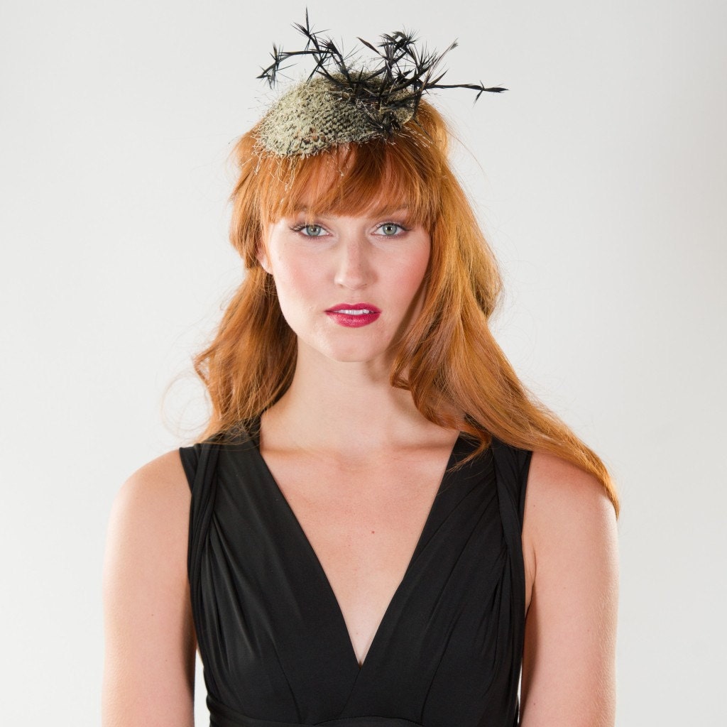 Cocktail Party Fascinator- Snake Skin Print with Feather Twigs