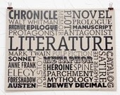 Literature typographic linocut poster
