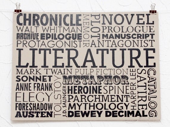 Literature typographic linocut poster