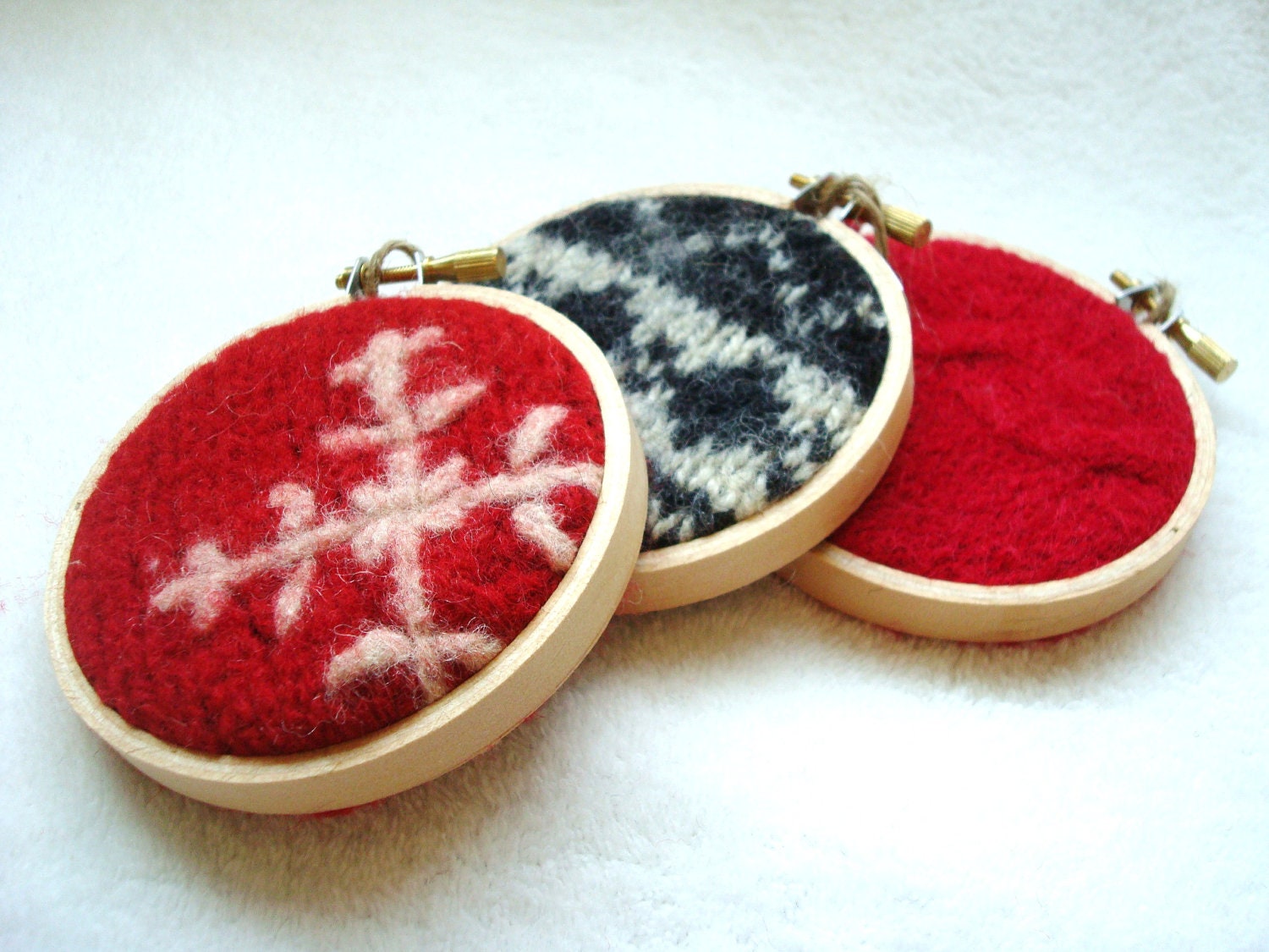 Wool Hoop Christmas Ornaments / Eco Christmas / Homespun Christmas by WormeWoole