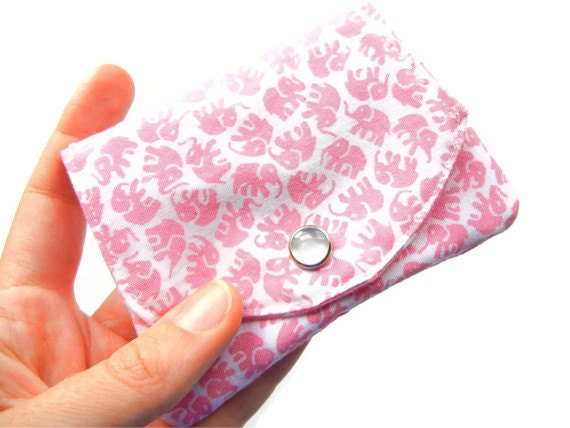 Card Wallet / IPod Case / ID Holder - Pink Elephants