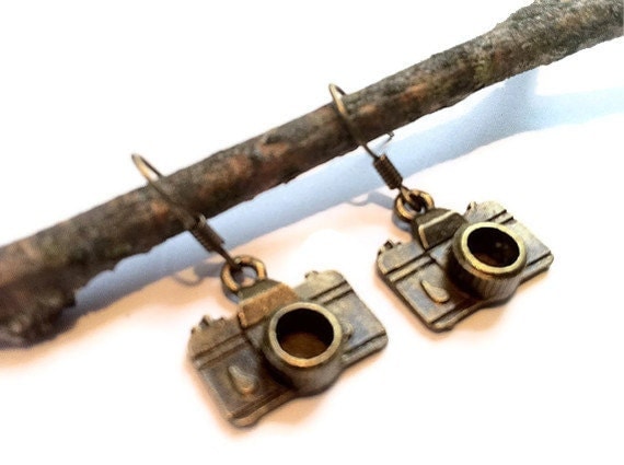 Bronze Camera Earrings