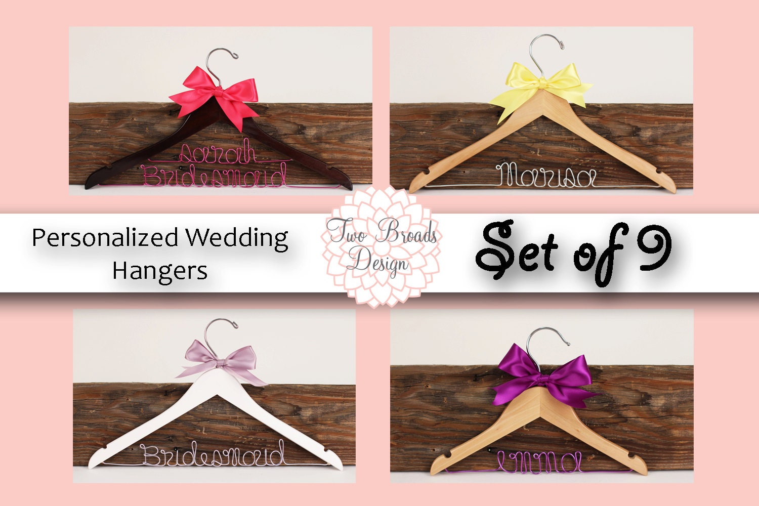 15% off Set of 9 Personalized Custom Bridal Hanger, Brides Hanger, Bride, Name Hanger, Wedding Hanger, Personalized Bridal Gift