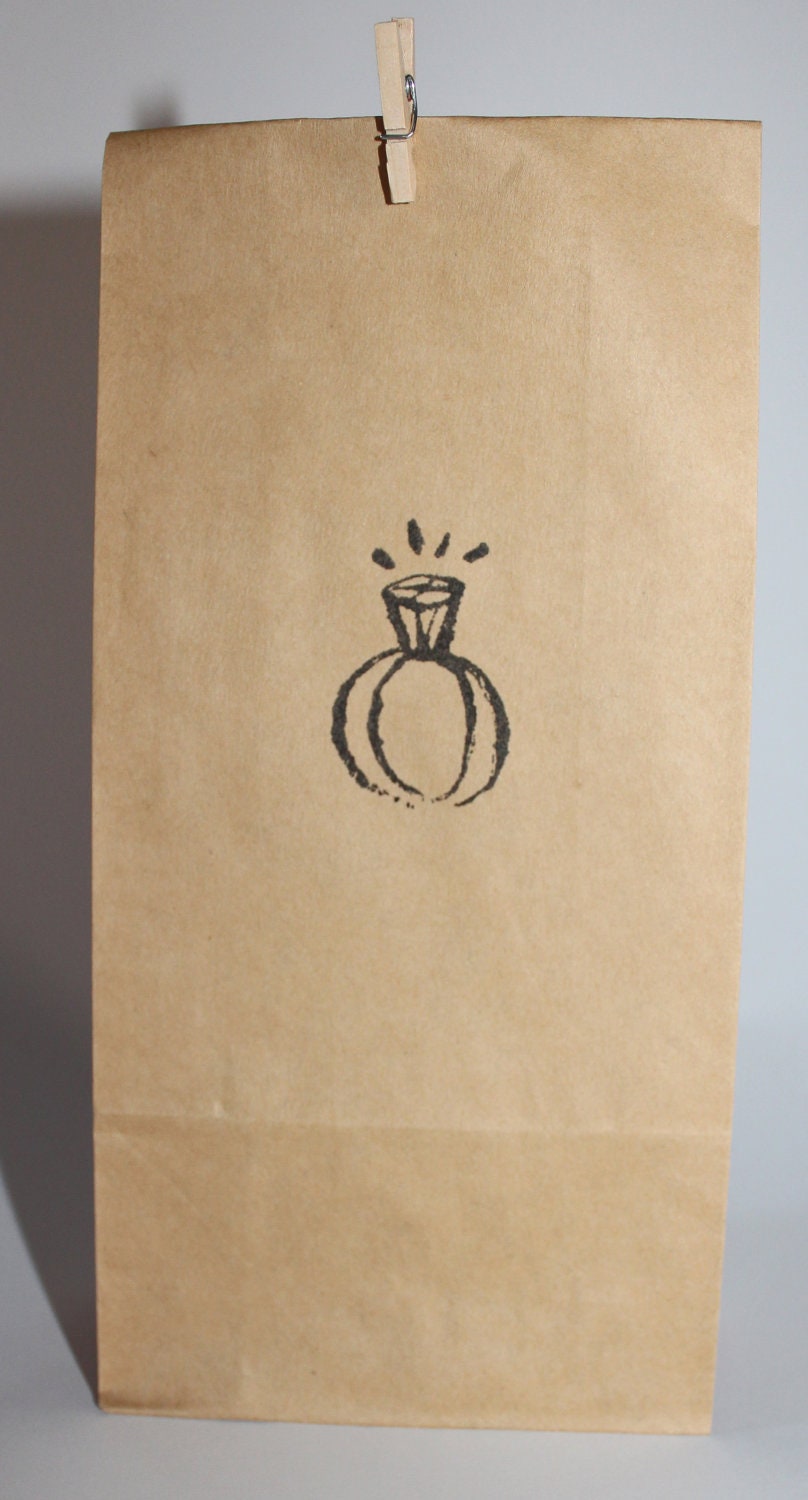 50 Hand Stamped Kraft / Brown Paper Ring Favour Bag - Perfect for Bridal Shower / Wedding / Engagement Party / Bomboniere / Bonbonniere