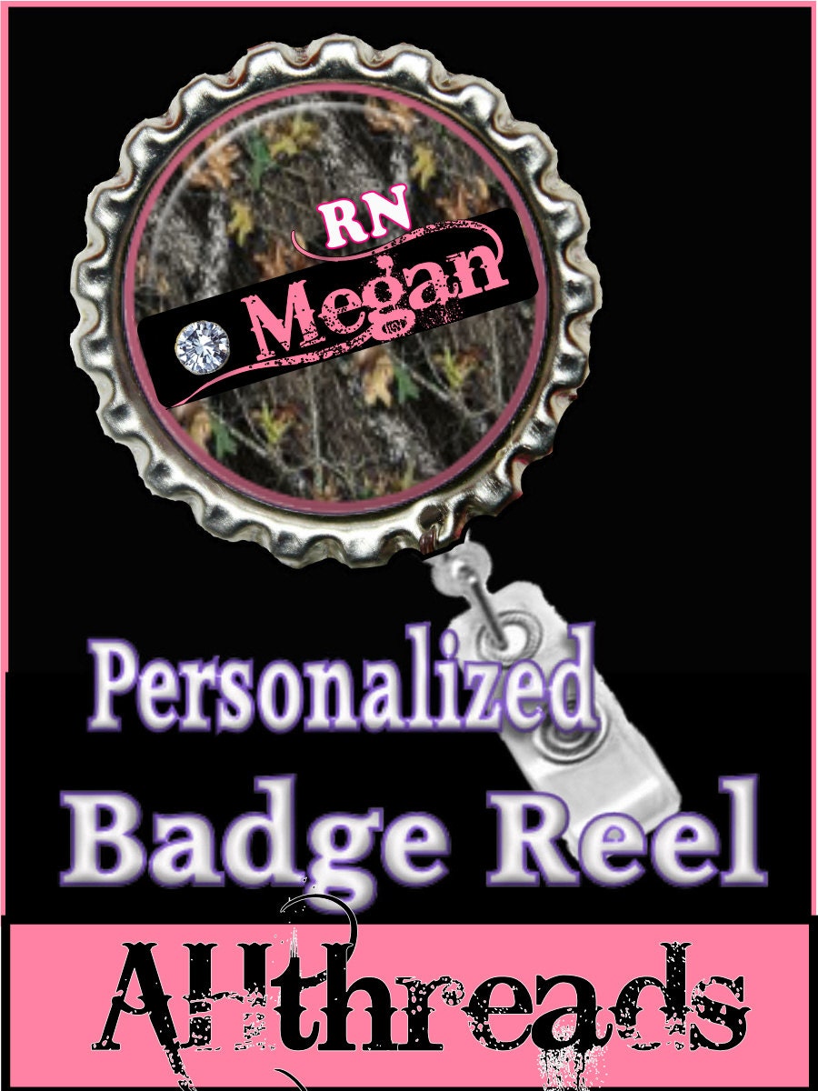 Personalized  badge reel with  pinch clip..nurse..teacher..lpn..rn..md..id holder..lanyard..bottlecap jewelry