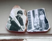 Back to School Photo Stones Germany Versus America Vintage Photograph Natural Marble Wall Hangings Set of Two