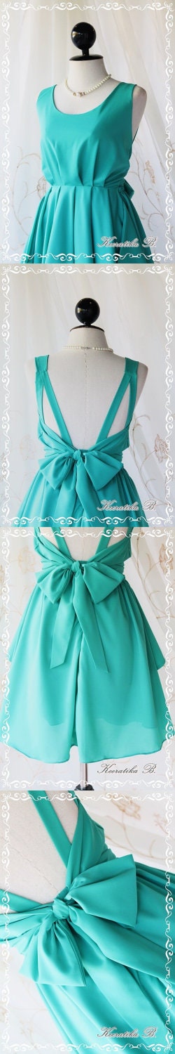 A Party V Shape - Cocktail Prom Party Dinner Wedding Night Backless Dress Mint Blue Full Lined Back Bow Tie Sexy Charming Looks