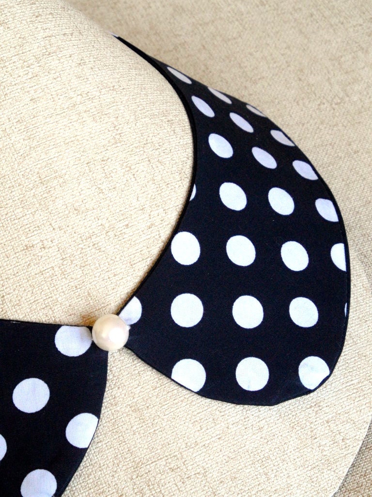 Peter Pan Collar Necklace - Polka Dots Black and White