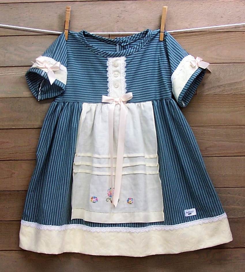 Grandpas Shirt Grandmas Linens OOAK Upcycled little girls cotton dress Size 2