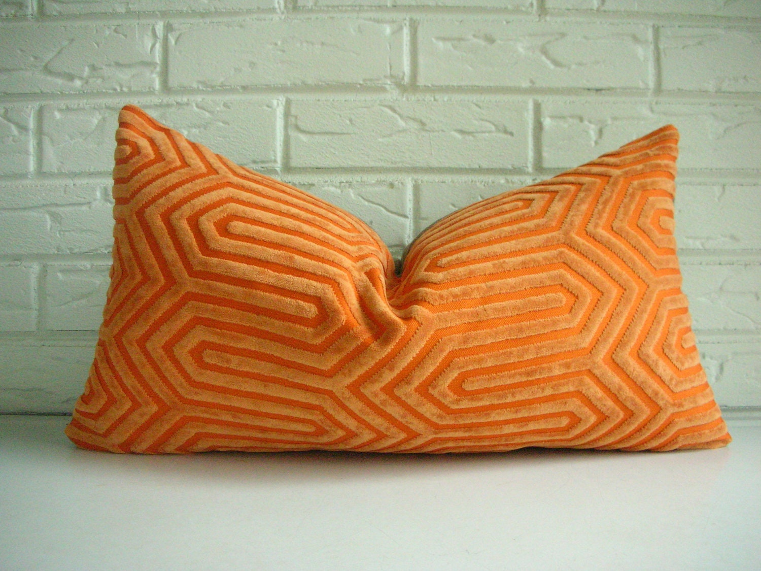 Designer Throw Pillow Cover - Decorative Lumbar - Mid Century Modern - Geometric Pattern Orange ...