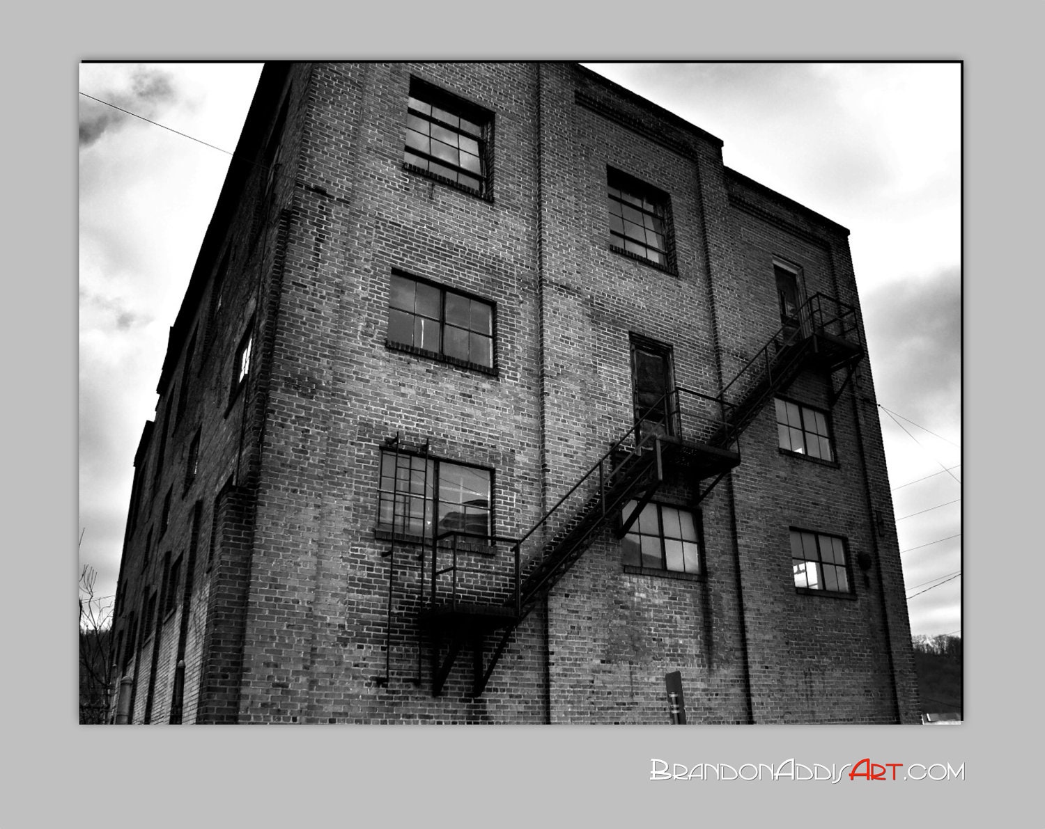 Halloween Spooky Art, Black and White Photography Architectural Photo, Old Warehouse Building Art Print