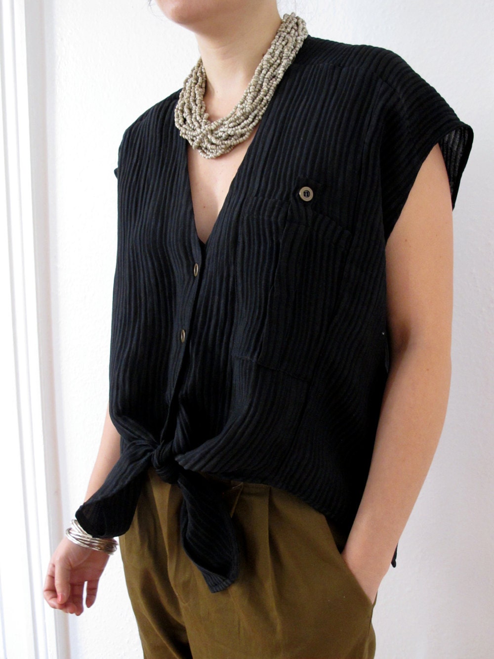 SALE Eshe Blouse - Black Silk/Linen