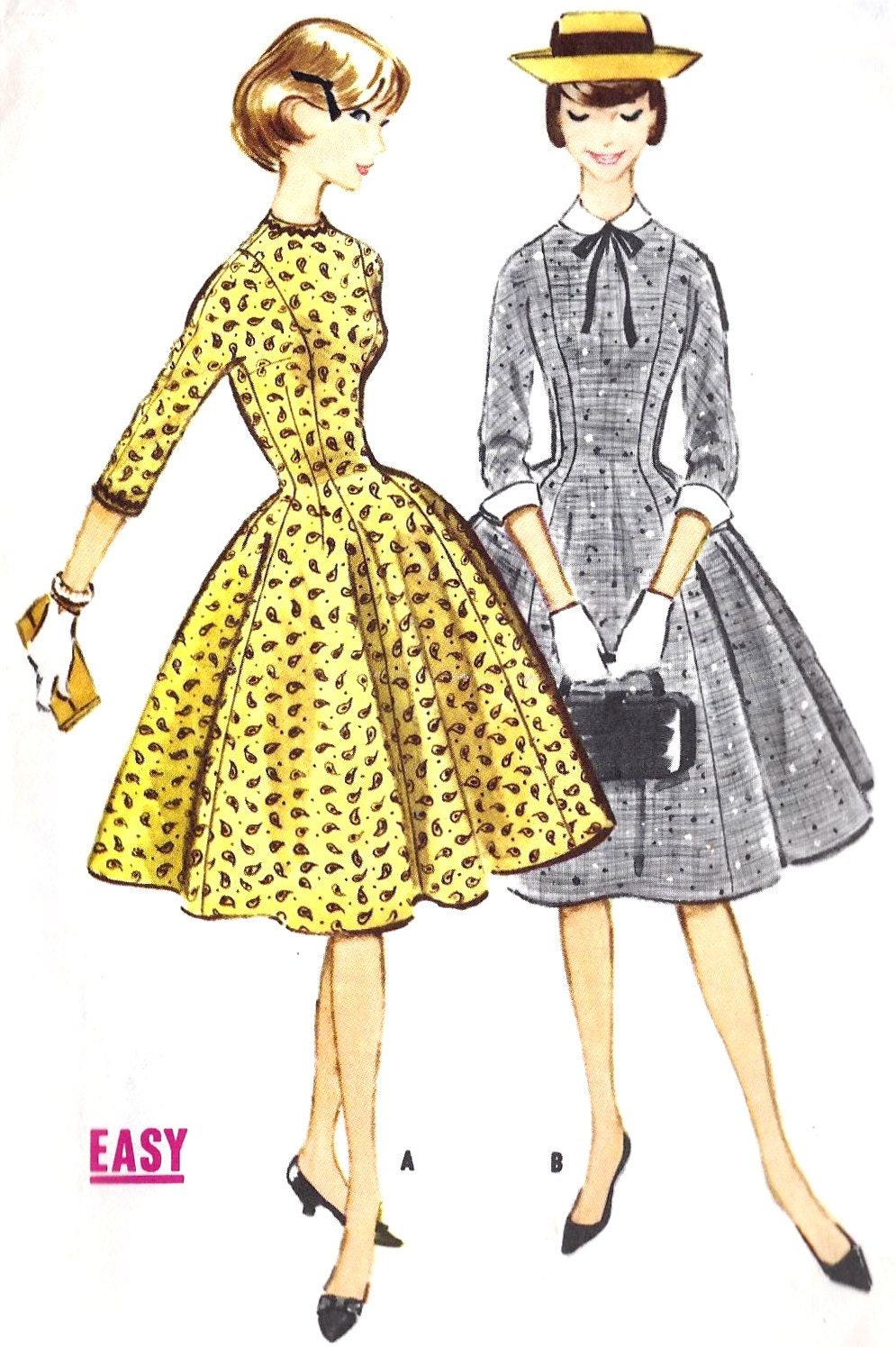 1950s Teen Princess Cut Flare Skirt Dress Pattern with High Neckline Vintage Sewing Pattern, McCall's Pattern 5071 Bust 33"