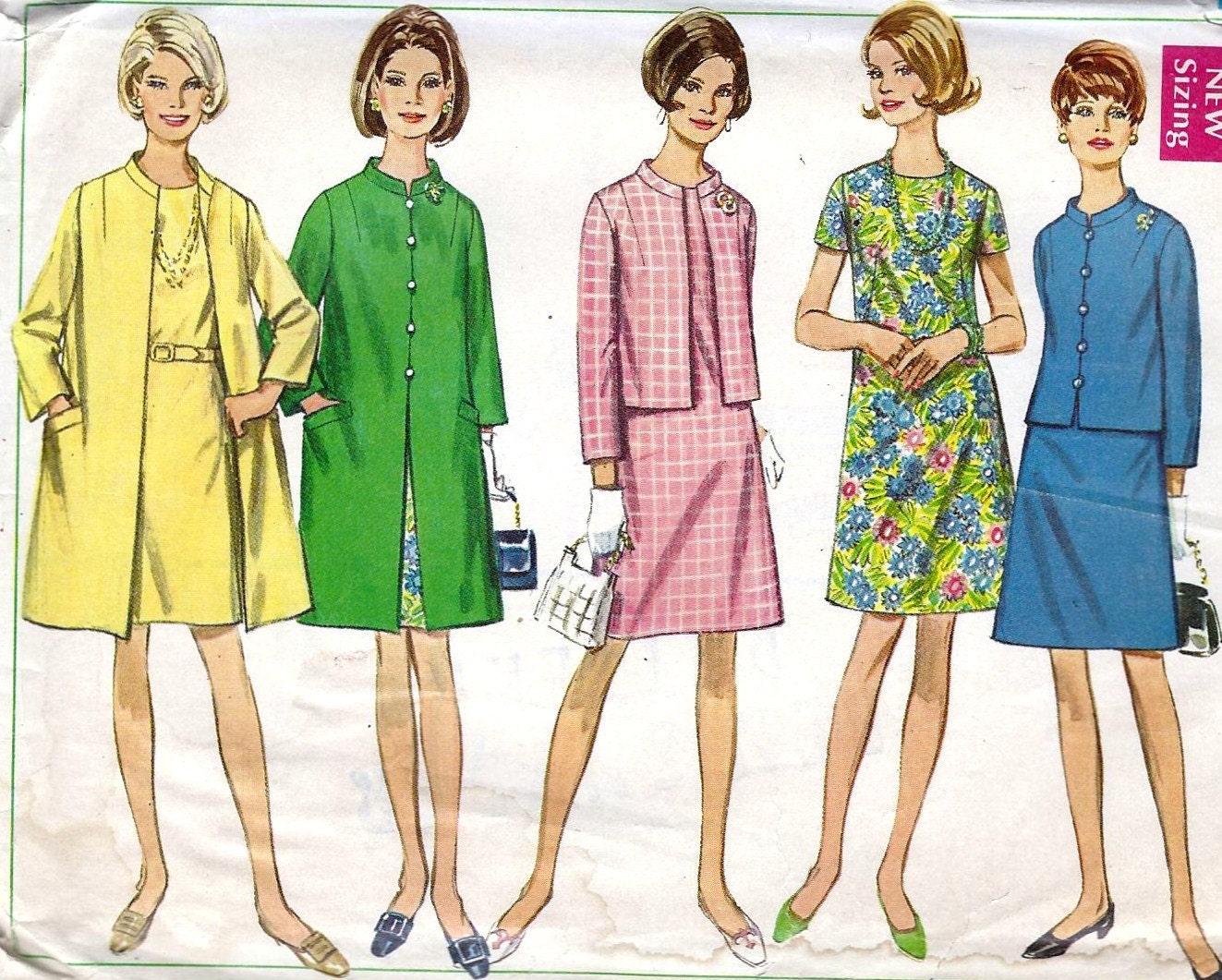 1960s Plus Size Womens A Line Dress and Coat Vintage Sewing Pattern Simplicity 7488 Bust 43"