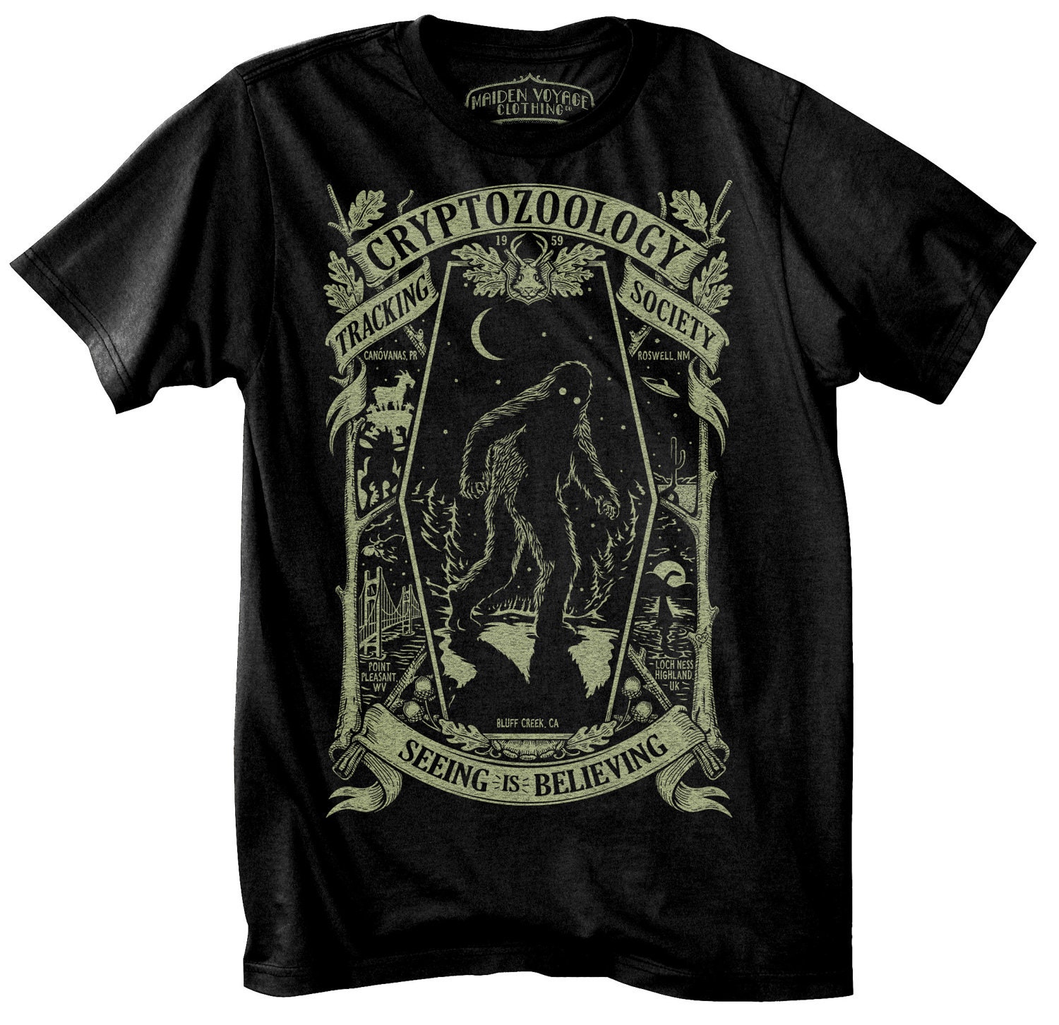 Glow in the Dark Cryptozoology Tracking Society Black/Moon Medium
