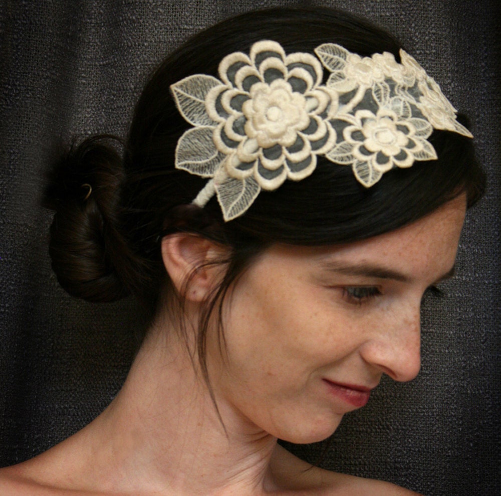 bridal lace headband - ABUNDANT JOY- (vintage ecru)