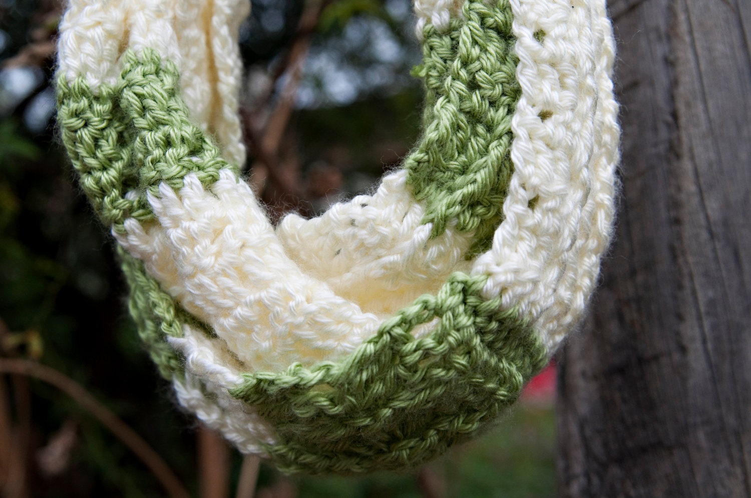 Green and Cream Striped Infinity Cowl Neck Scarf