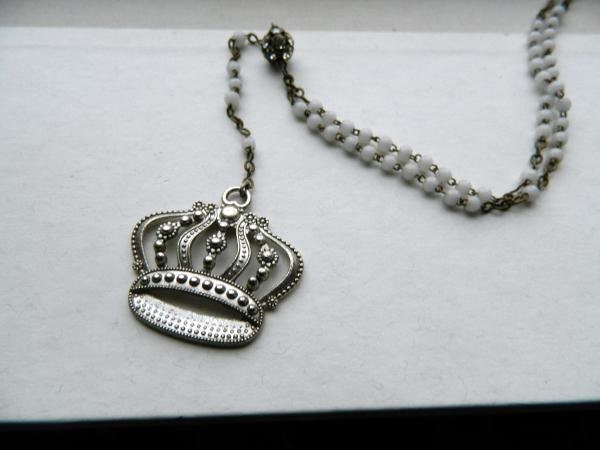 Rosary Necklace Repurposed Crown Shabby Chic Style Romantic One of A Kind