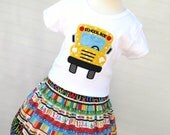 Back to School Girls School Bus Twirl Skirt and Shirt Set