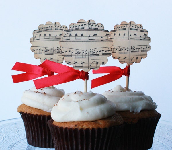 Musical notes cupcake toppers set of 12 by SongbirdGreetings