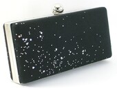 Black and Silver Clutch Clamshell Purse Evening Bag Modern Sparkle Party Handbag