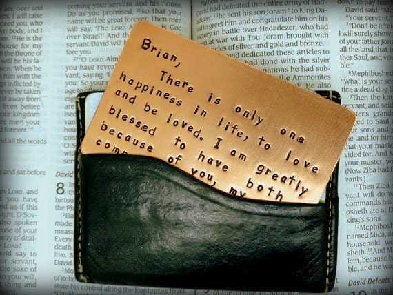 Wallet Insert Card - Copper Hand Stamped - Anniversary Gift - 7 year 7th Year