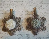 Victorian Fligree Flower Alligator Hair Clip Set