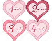 Monthly Onesie Baby Stickers - Miranda - Girly Pink Scalloped Hearts - Great Baby Shower Gift and Photo Prop - Baby Month Stickers