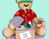 Belly Bear Card Playerl HANDMADE POLYMER CLAY Personalized Christmas Ornament
