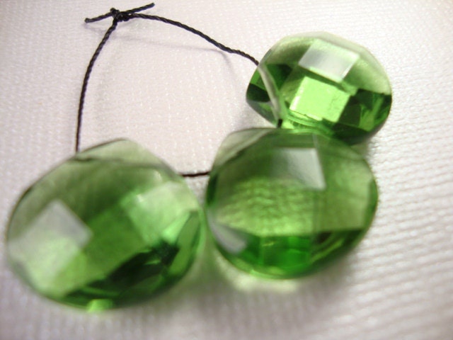 Hydro Green Quartz Faceted Heart Briolettes- 3 Briolettes