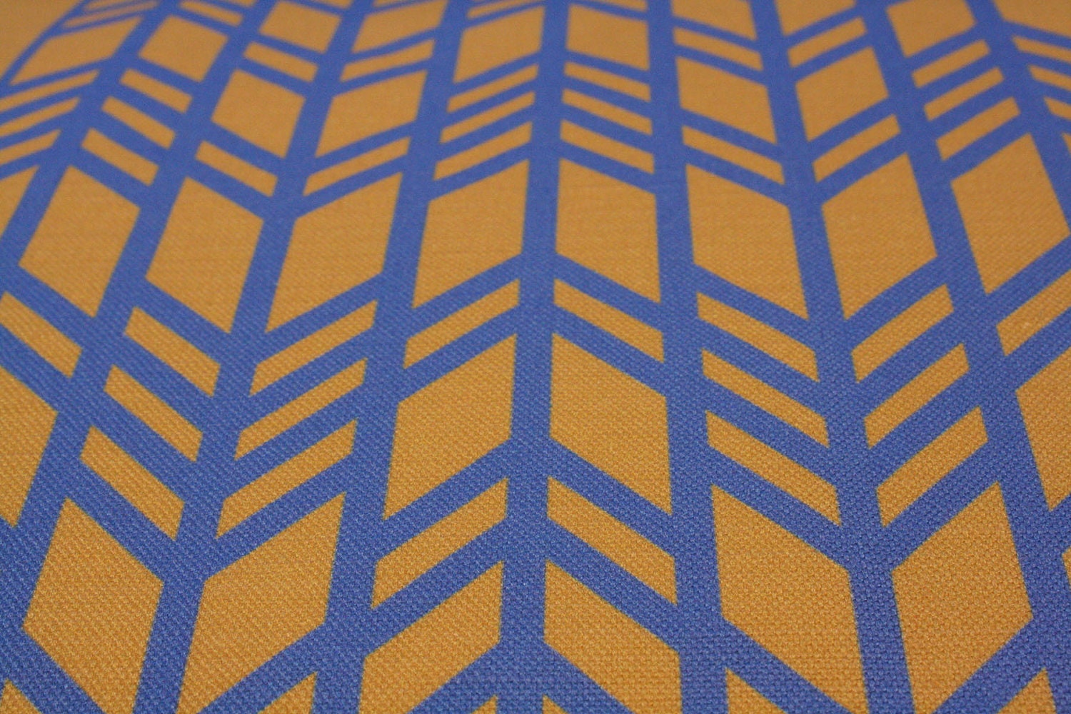 Home Decor Geometric Fabric - Mustard and Blue - "Retro Chevron" ( Fat Quarter 18"x27")Ships in 1 week
