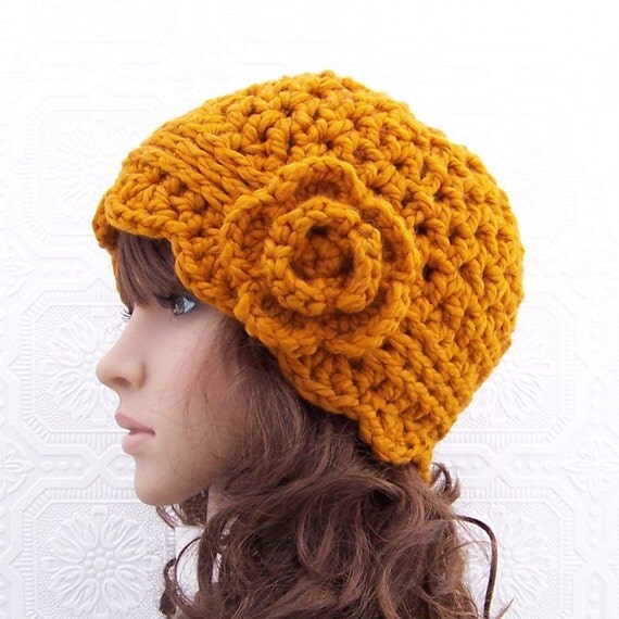Crocheted Cloche Hat - honey gold, butterscotch - winter fashion women's accessories Fashion handmade Sandy Coastal Designs