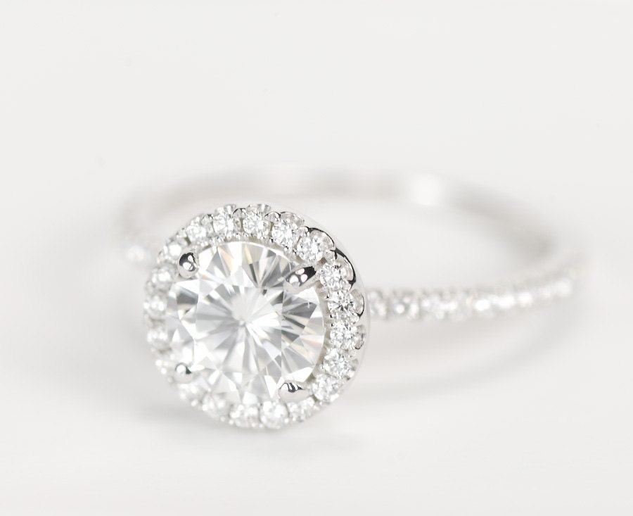 Forever Brilliant Enhanced Round Moissanite Diamond Engagement Ring 14K White Gold