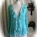 Chiffon Boho Blouse, long sleeves, ruffled front, crinkled fabric, lace trim embellished, 1X Plus Size XL X LARGE