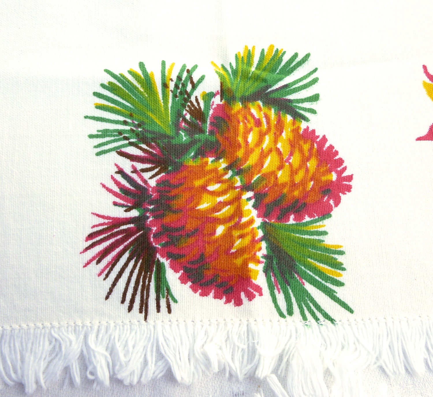 Vintage Placemat & Napkin Set - Pine Cone and Oak Leaf Harvest Print Cotton - Autumn Place Setting